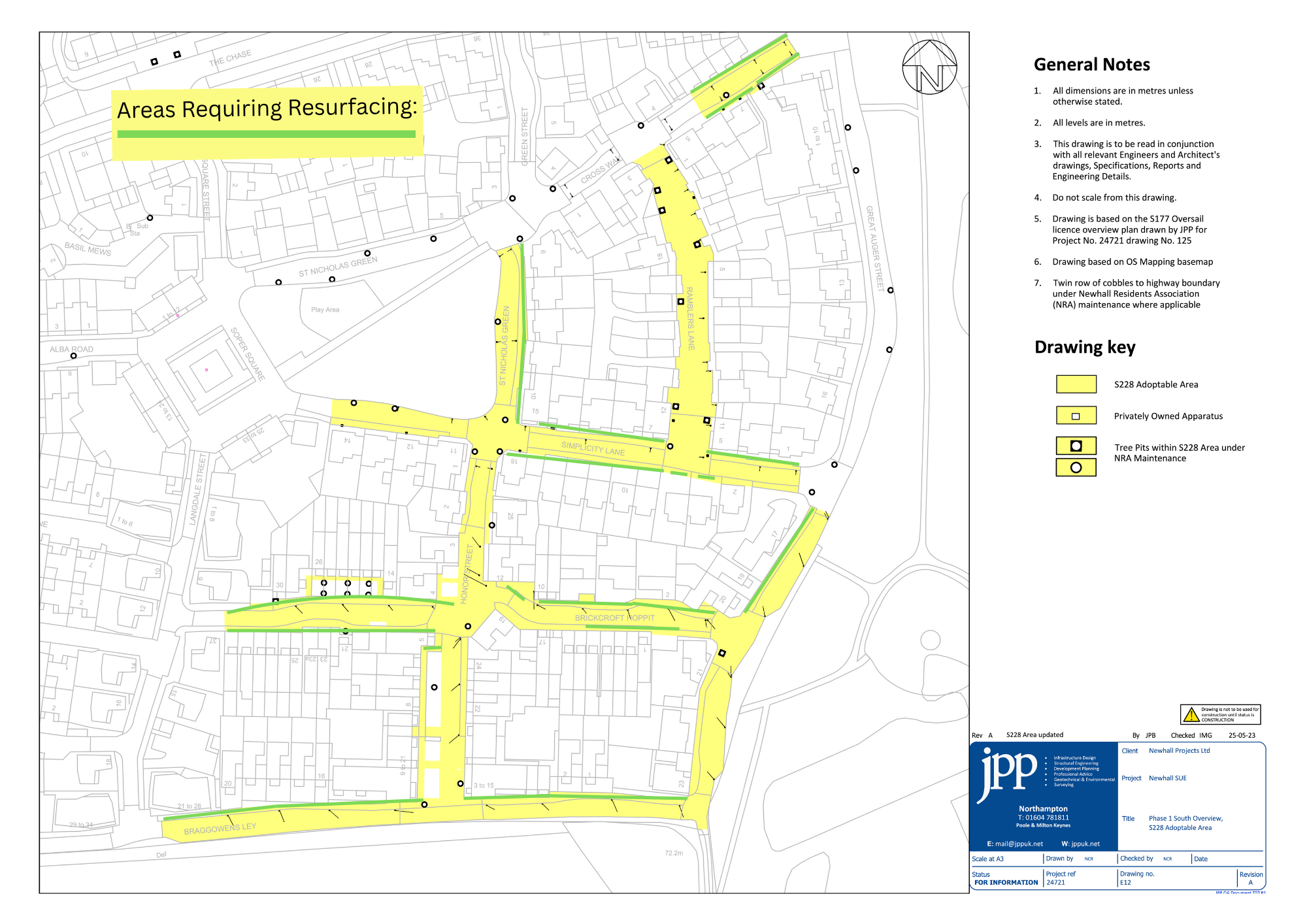 Map showing areas affected by resurfacing works in Phase 1. Newhall.